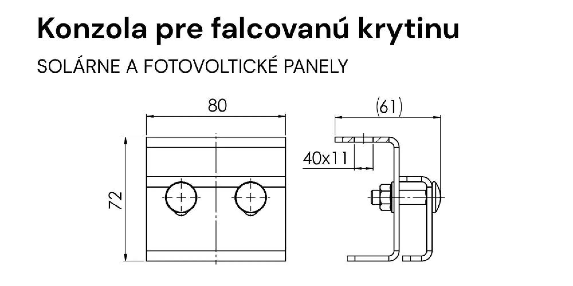 Fotovoltická konzola pre falcovanú krytinu - nákres s rozmermi