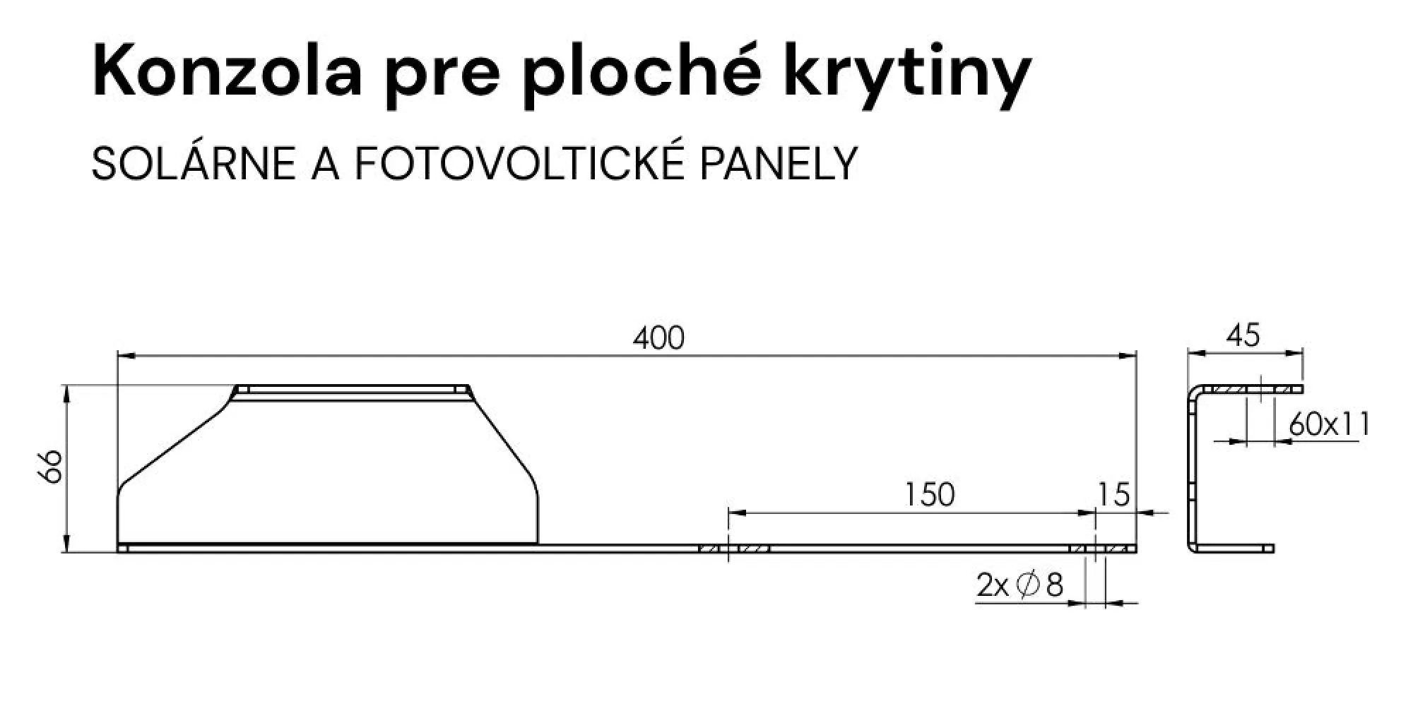 Solárna konzola pre ploché krytiny - nákres s rozmermi